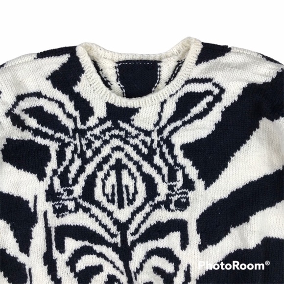 Hand Knit Black White Zebra Sweater - Picture 6 of 10